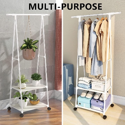 Picture of Fashion Laundry Movable Organizer Stand Clothes Display Rack with Storage Shelf Coat Racks Multi Function Hanger Creative Portable