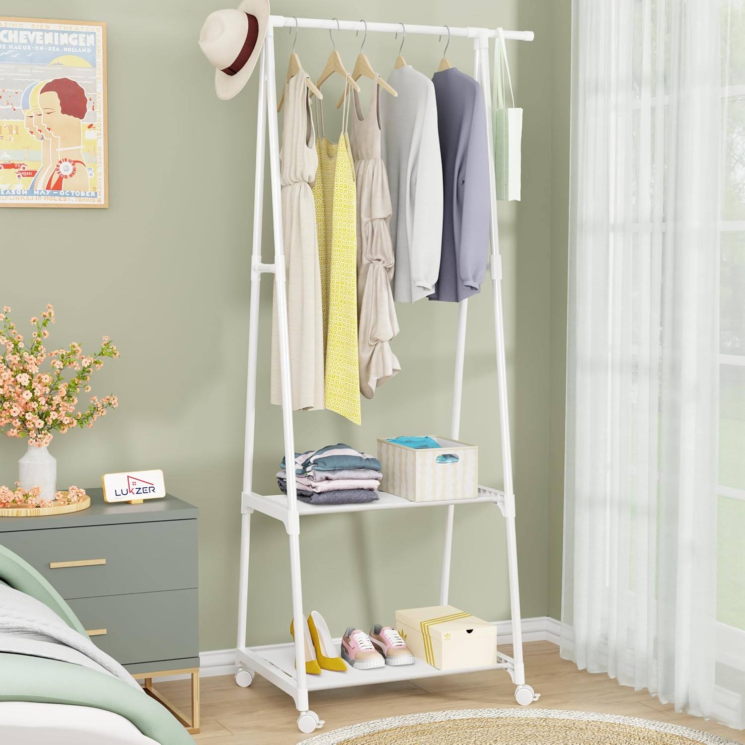 Picture of Fashion Laundry Movable Organizer Stand Clothes Display Rack with Storage Shelf Coat Racks Multi Function Hanger Creative Portable