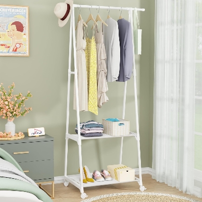 Picture of Fashion Laundry Movable Organizer Stand Clothes Display Rack with Storage Shelf Coat Racks Multi Function Hanger Creative Portable