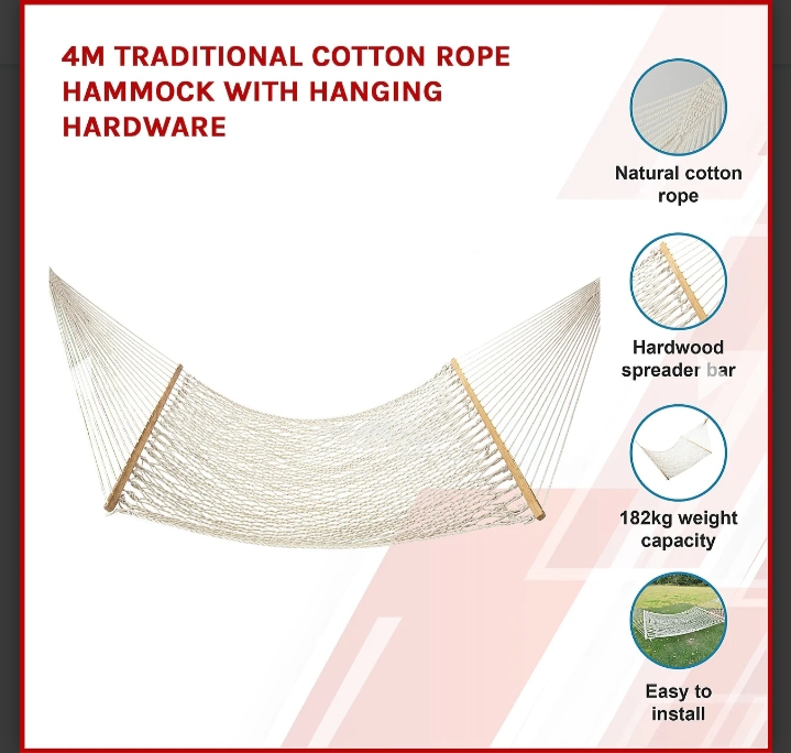 Picture of Jute Rope Hammock Camping Tree Hammock - white