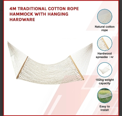 Picture of Jute Rope Hammock Camping Tree Hammock - white