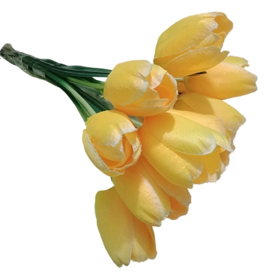 Picture of 9 pcs Artificial bouquet yellow tulip flowers wedding for party for home decoration - Yellow