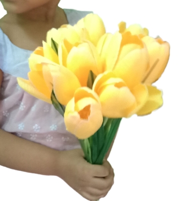 Picture of 9 pcs Artificial bouquet yellow tulip flowers wedding for party for home decoration - Yellow