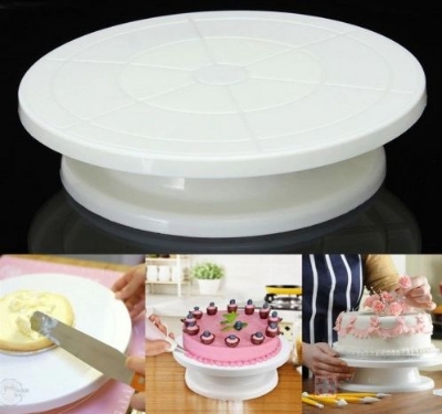 Picture of Rotating Cake Turntable | Decorating Turn Table Stand Cake Turning Table Baking Rotating Tray Rotating Turntable Stand White Plastic - White