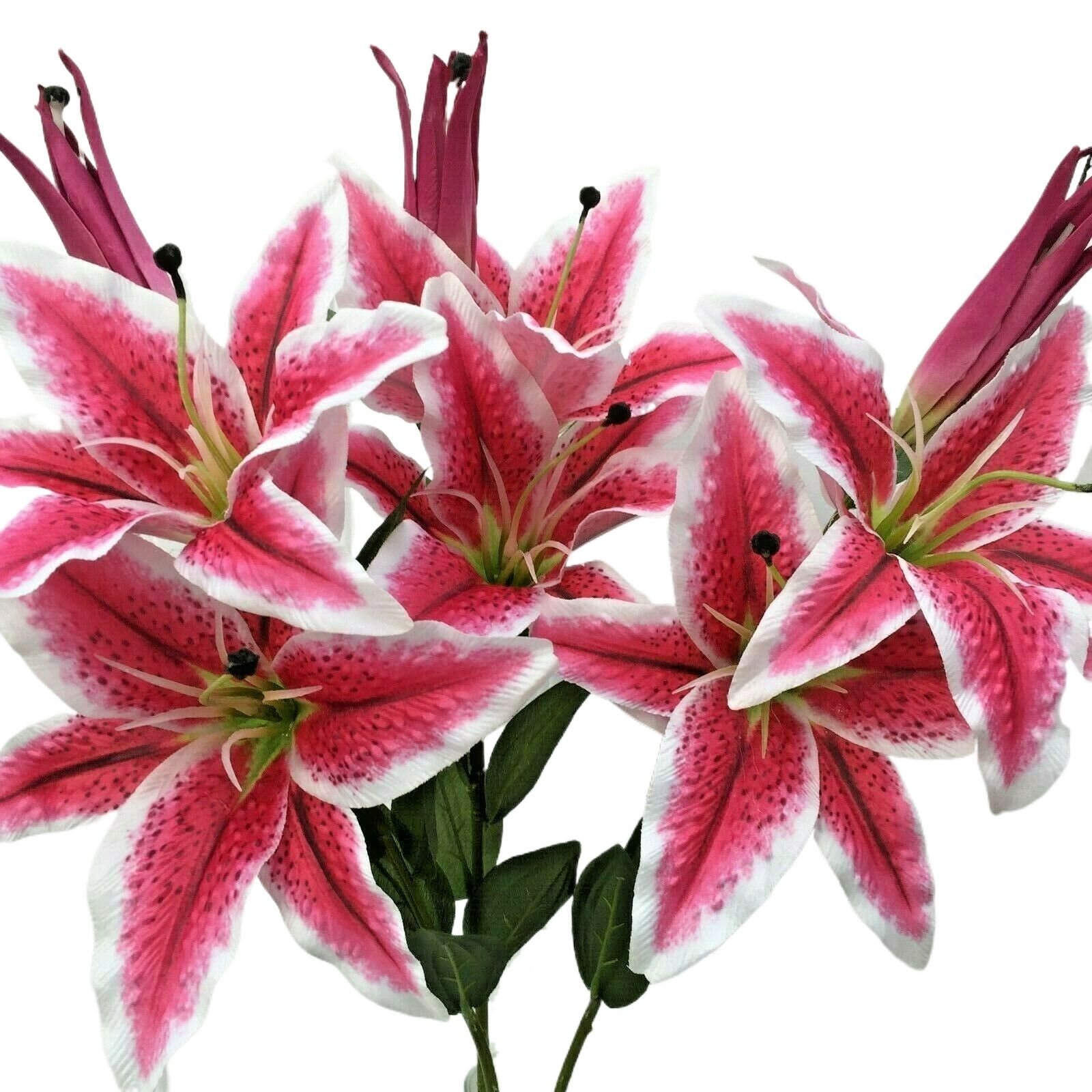 Picture of Bunch of Artificial Stargazer Lilies, Quality Faux Silk Lily Flowers - Multicolor