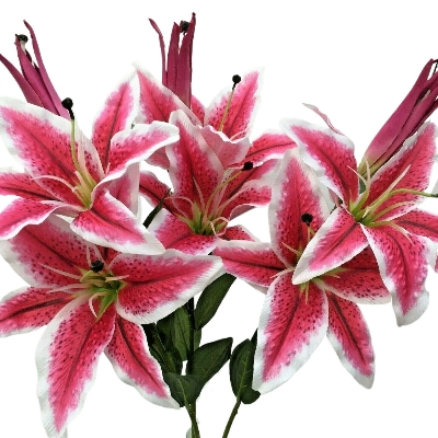 Picture of Bunch of Artificial Stargazer Lilies, Quality Faux Silk Lily Flowers - Multicolor