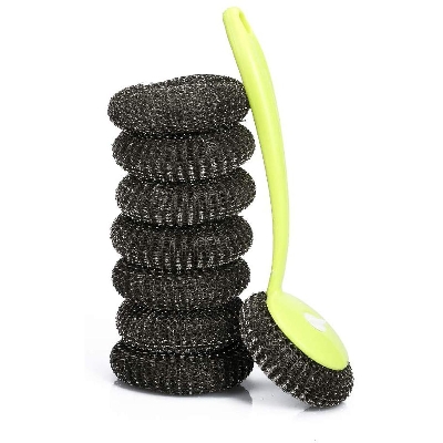 Picture of 5 PCS Stainless Scrubber with Long Handle Steel Wire Replaceable Cleaning Washing Brush Tool for Kitchen Dish Bowl - Multicolor