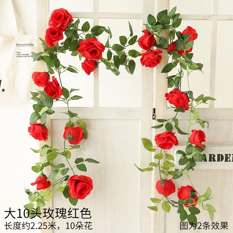 Picture of Artificial Rose Vine Flowers with Green Leaves Silk Rose Hanging Vine Flowers Ivy Plant Garland for Home Wedding Party Garden Wall Decore - Wall Decoration - Multicolor