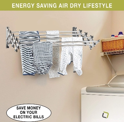 Picture of Space Saver Fold Away Racks Wall Mounted Stainless Steel for Drying Laundry Easy to Install High Quality Design - Silver
