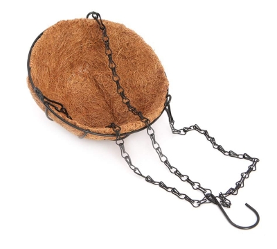 Picture of Flower Tub Vase Coconut Palm Hanging Chain Basket Garden Pot Wall Planter - Brown