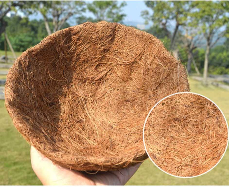 Picture of Flower Tub Vase Coconut Palm Hanging Chain Basket Garden Pot Wall Planter - Brown