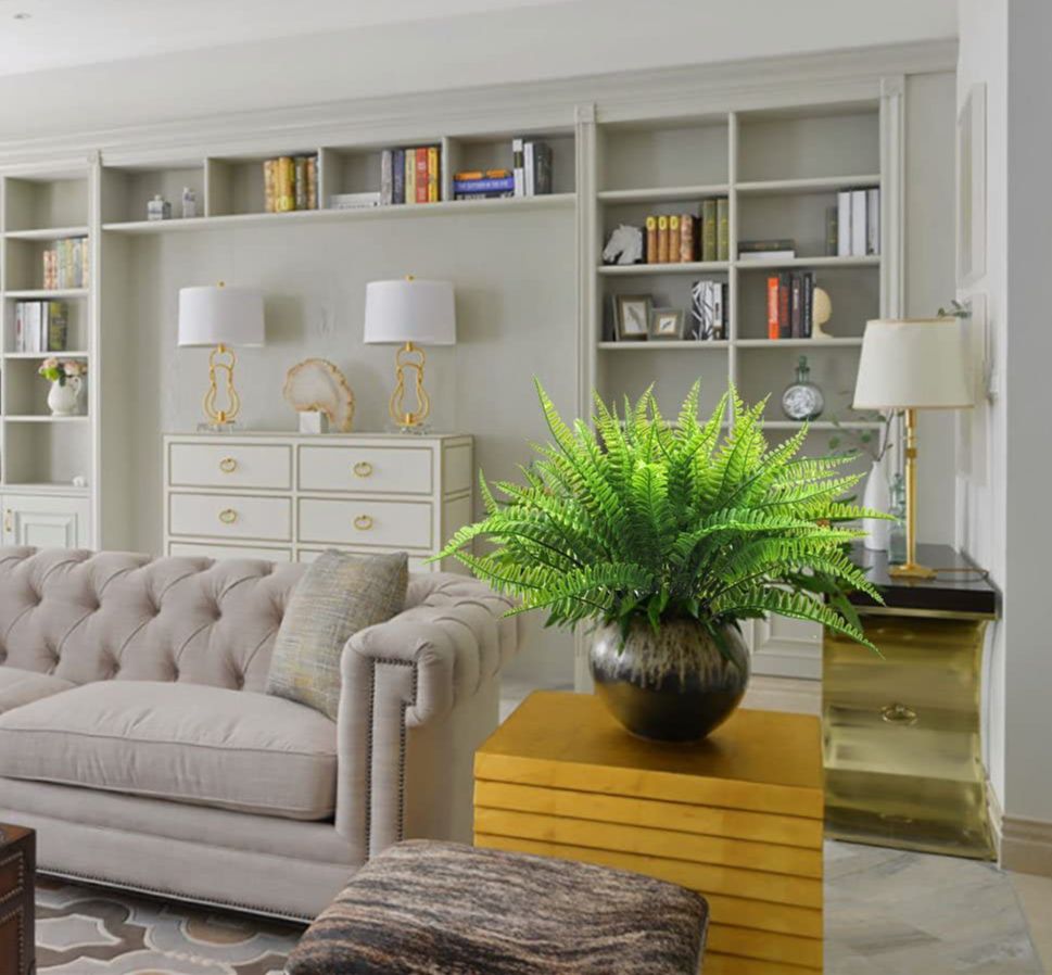 Picture of 2 Branches Artificial Fern Plants UV Resistant Faux Greenery Shrubs Plants Indoor Outside Home Wedding Office Garden Decor