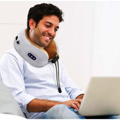 Picture of Massage Pillow Rechargeable Neck Massager Memory Foam Electric Neck Massager for Muscle Pain Relief for Office Home Car - Brown