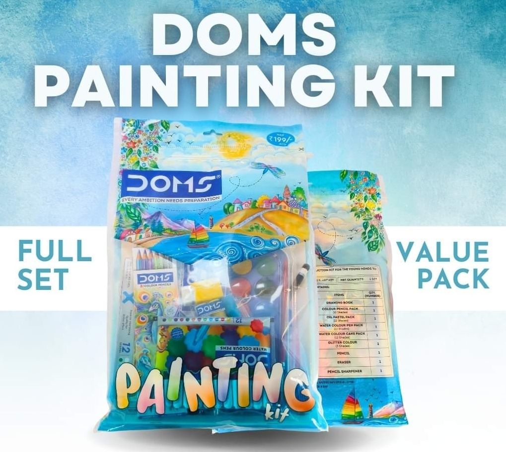Picture of DOMS Painting Kit | Perfect Value Pack | Kit for School Essentials | Gifting Range for Kids | Combination of 9 Painting & Coloring Items Multicolor - Multicolor