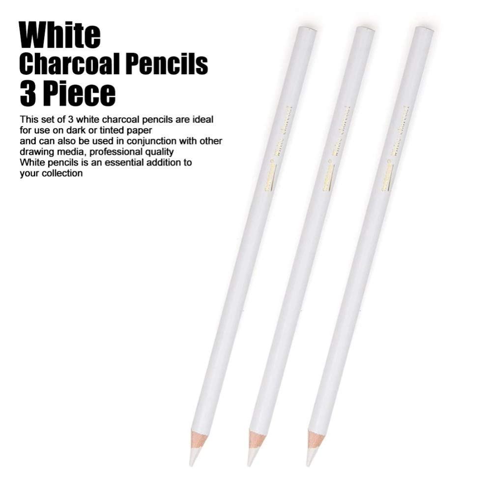 Picture of 3 PCS White Charcoal Pencils, Highlight Sketch White Pencil charcoal for Artists White Charcoal Sketch Pencils White Sketch Pencils Set, White Drawing Pencils for Artists Beginner Student Designer - White