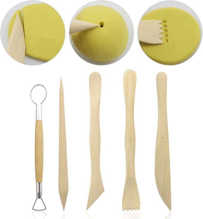 Picture of 5pcs/set Wooden Polymer Clay Tools Clay Sculpting Tool Multi-functional Carving Ceramics Tools Pottery Tool Wooden Polymer Clay Pottery Play Dough Sculpting Modeling Tools - Brown