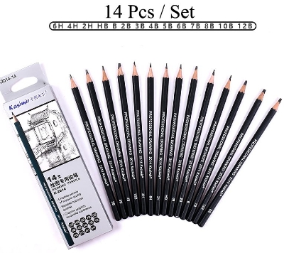 Picture of Kashimir Drawing Pencils 14pcs/set 12B, 10B, 8B, 7B, 6B, 5B, 4B, 3B, 2B, B, HB, 2H, 4H, 6H Graphite Sketching Pencils Professional Sketch Pencils Set for Drawing - Black