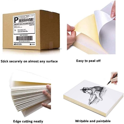 Picture of A4 Sticker Paper, 10 Sheets, White Matte Paper, Self-Adhesive Label, Printing Paper, Sticky Printable Sticker Paper for Inkjet Printer - White