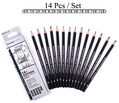 Picture of 14pcs,set Professional Graphite Sketching charcoal Pencils Set for Drawing - Black