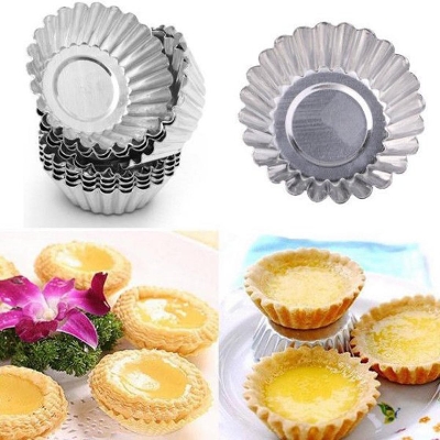 Picture of 4Pcs Egg Tart Aluminum Cupcake Cake Cookie Mold Tin Baking Tool For Cakes 70Mm Bakeware Mould Kitchen Pastry Tools - Versatile Baking Molds For Delicious Treats - Silver