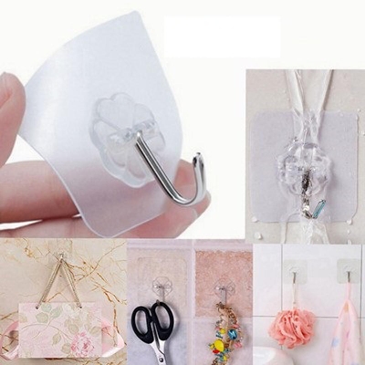 Picture of 6 pcs Transparent Self Adhesive Bathroom Kitchen Door Wall Hooks - Neutral