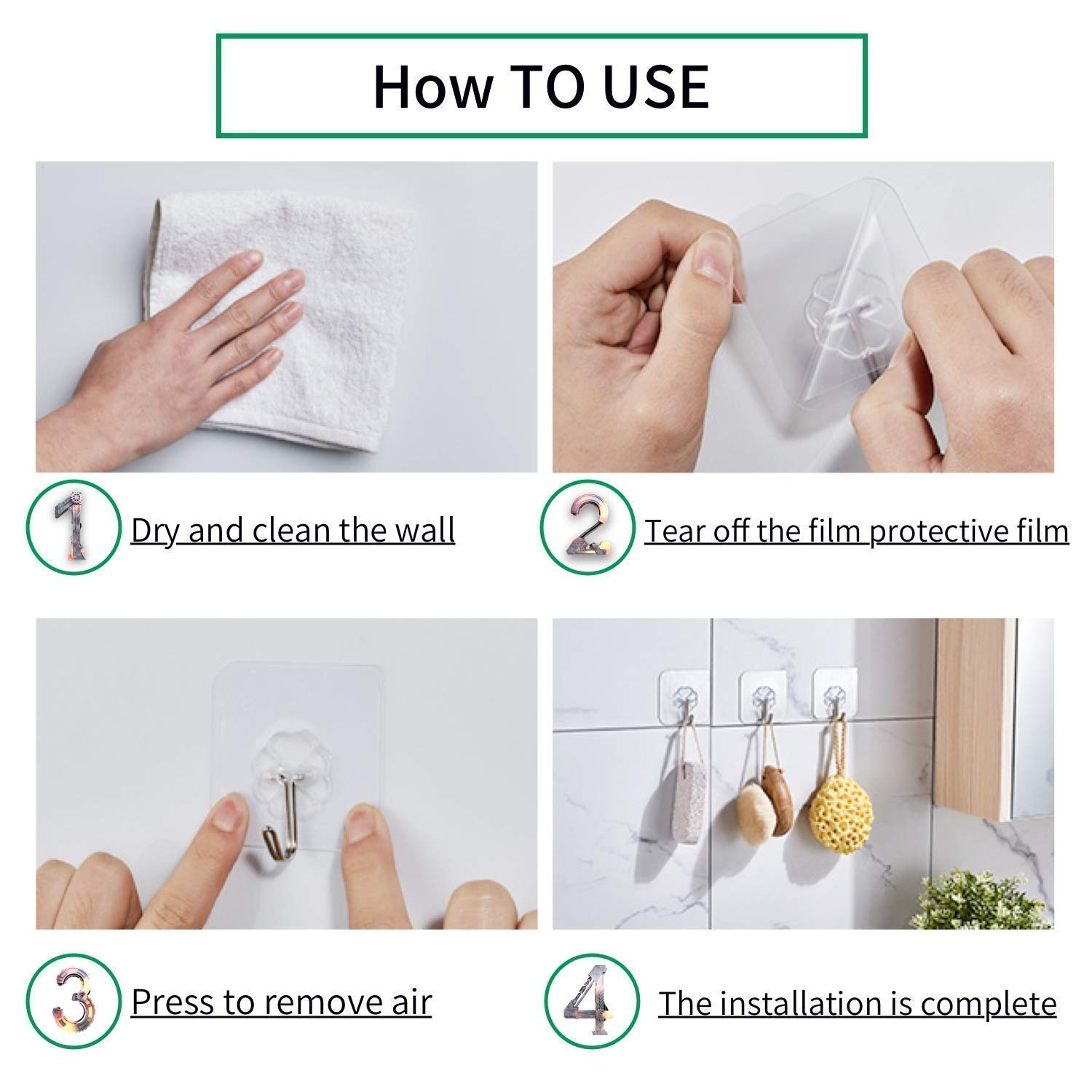 Picture of 6 pcs Transparent Self Adhesive Bathroom Kitchen Door Wall Hooks - Neutral