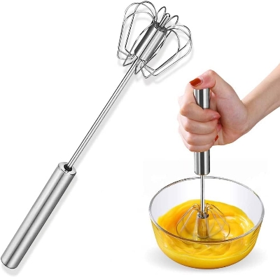 Picture of Automatic Egg Whisk Beater - Stainless Steel Wire Whisk Hand Push Blender Mixer - Silver