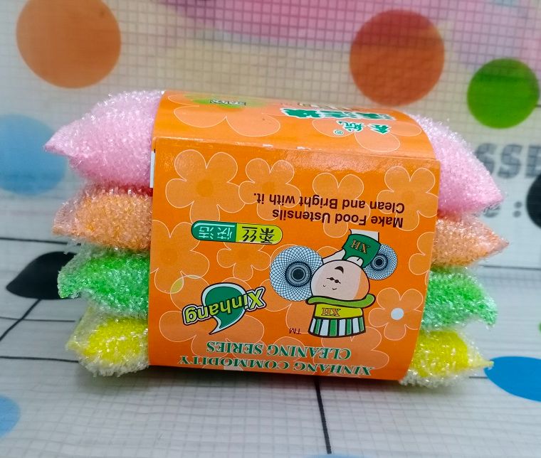 Picture of 4 Pices Dish Wash Scrubber - Multicolor,uxcell Sponge Kitchen Bowl Dish Pot Wash Scrub Cleaning Pads. - Multicolor