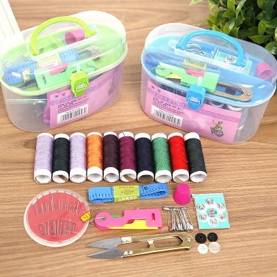 Picture of Portable Sewing Kit Box Plastic Organizer Storage Box with Removable Interlayer for 10pcs Sewing Tools Including Needle Tape Measure Scissor Thimble - others
