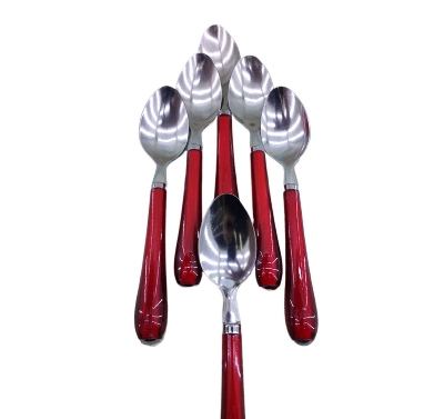 Picture of 6 Pcs Stainless Steel Tea Spoon With Plastic Handle Set. Stainless Steel Spoon With Beautiful Plastic Handle Red:Cd:65 - Red