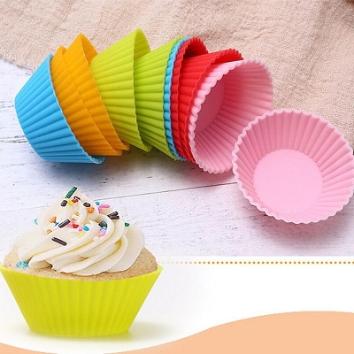 Picture of 6Pcs Baking Cup Liner Molds Round Shape Silicone Cupcake Mold Maker Tray Diy Cake Decorating Tools - Random