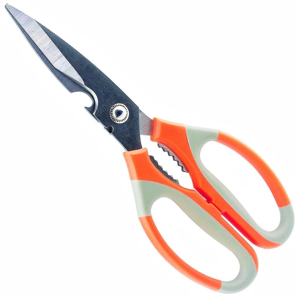 Picture of 3 In 1 Multipurpose Kitchen Scissor Multifunctional Stainless Steel Sharp Fishing Cutting Household Multi Kitchen Scissors With Beer Opener Walnut Clip - Silver