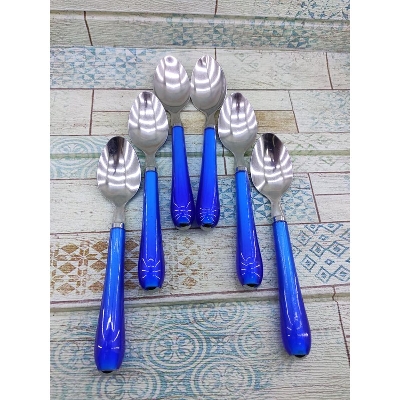 Picture of 6 Pcs Stainless Steel Tea Spoon With Plastic Handle Set. Stainless Steel Spoon With Beautiful Plastic Handle Blue:Cd:65 - Blue