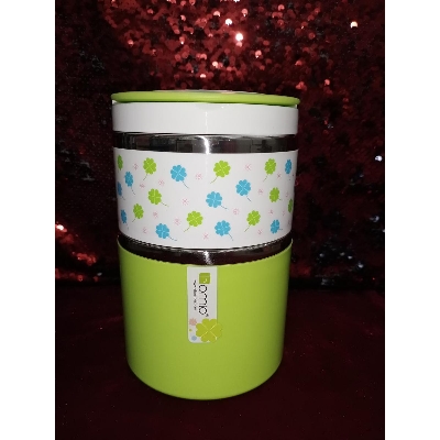 Picture of Smart Hot Carrier Lunch Box Stainless Steel Office 2 Layers Container , Hotpot Lunch Box (930 Ml),Gift And Home Decoration. - Orange & White