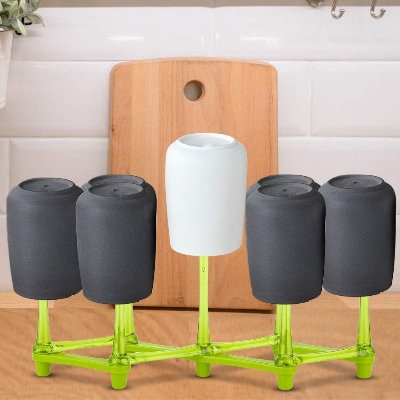 Picture of Stretched Drain Cup Holder With 7 Pillars Folded Glass Cup Rack For Kitchen Cup Bottle Load 7 Glasses Cup Storage Tool - Coffee Mug - Green