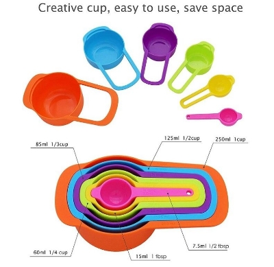 Picture of 6Pcs/Set Measuring Spoons Kitchen Measuring Cup Rainbow Color Stackable Combination Baking Spoon Kitchen Baking Measuring Tools - Random