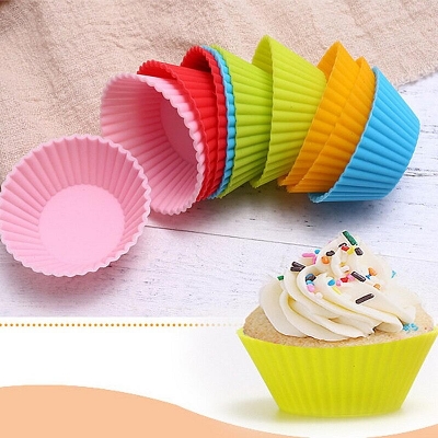 Picture of 10 Pcs Baking Cup Liner Molds Round Shape Silicone Cupcake Mold Maker Tray Diy Cake Decorating Tools - Random