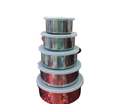 Picture of Stainless Steel Storage Bowls 5Pcs Set With Food-Grade Plastic Cover,Protect Fresh Box 5 Pcs Bowls Set,5-Piece Bowl Set Airtight, Leak-Proof, Freezer-Safe & Durable (Small Flowers),Gift And Home Decoration. - silver