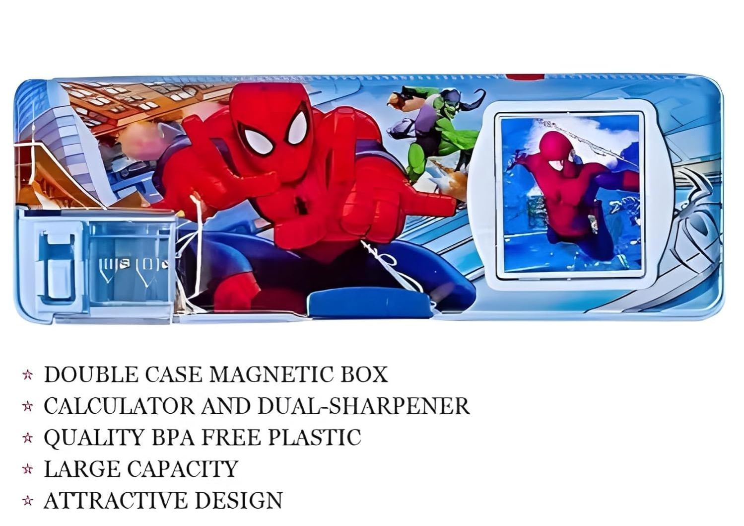 Picture of Calculator Pencil Box Geometry Stationary Box Dual Sharpener Double Sided Art Pencil Box (Multicolor Design) -Pencil Bag - Multicolor