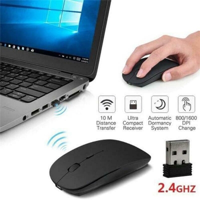 Picture of 2.4 GHz Wireless Cordless Mouse Mice Optical Scroll For PC Laptop Computer + USB - Black