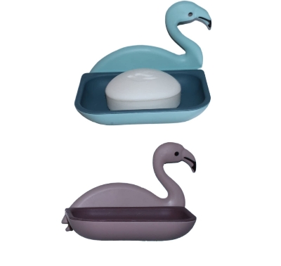 Picture of Flamingo Shape Soap Dish Holder Soap Dish Sponge Holder with Adhesive for Bathroom Shower Kitchen Wall Mounted No Drilling Soap rack - Multicolor