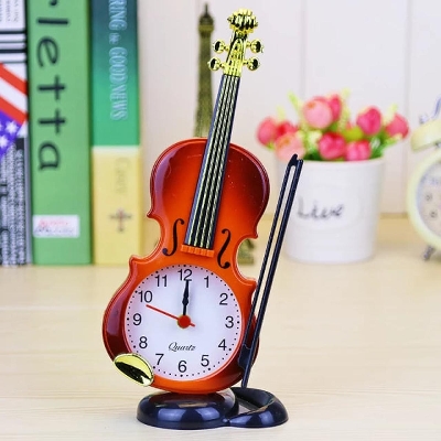 Picture of Violin Alarm Clock Creative Modeling Desktop Clock Living Room Decoration - Multicolor