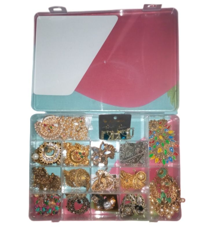 Picture of Jewelry Organizer Dividers Clear Pearl Storage Box, Container ear storage case  Multipurpose Plastic Organizer Box with Dividers - Clear