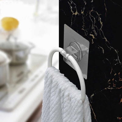 Picture of Towel holder rack bathroom self adhesive wall hanging organizer no trace towel holder bathroom organizer - Off White