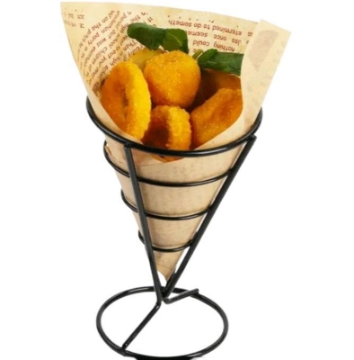 Picture of French Fries Holder Fry Foods Cones Stand Fry Chips Basket Holder Snack Serving Holder for French Fries Ice Cream Popcorn Fried Chicken - Black