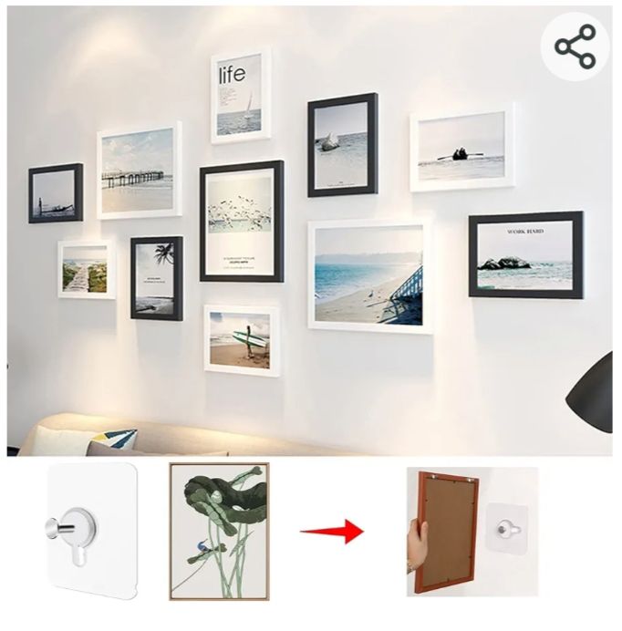 Picture of Picture Hooks Self Adhesive 10 Pieces Picture Hooks no drill for Pictures Posters Photo Decorative - Clear