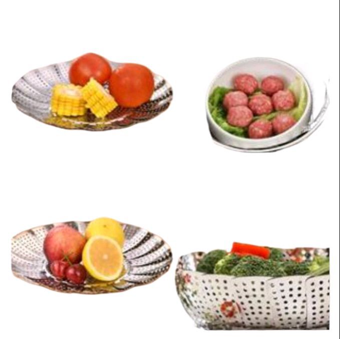 Picture of Vegetable Basket, Stainless Steel Folding Fruit basket Folding Expandable Steamer - Silver