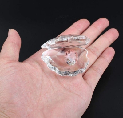 Picture of Ornaments Statue Crystal Glass Seashell Figurine Collectible Cute Oyster Sculpture - Clear
