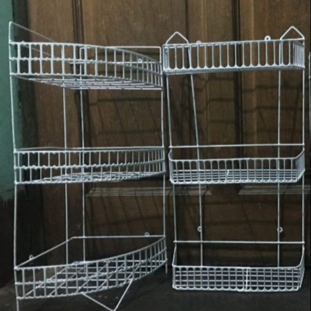 Picture of 3Tier Metal Storage Shelf - Set of 2 Hanging Corner Racks Wall Mounted for Kitchen and Bathroom Organization - White