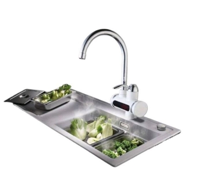 Picture of Instant Tankless Electric Hot Water Heater Faucet Kitchen Fast Heating Tap Water Faucet with LED Digital Display - White